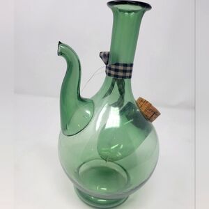 Vintage Green Italian Wine Decanter Handblown w/ Ice Chamber Approximately 10"